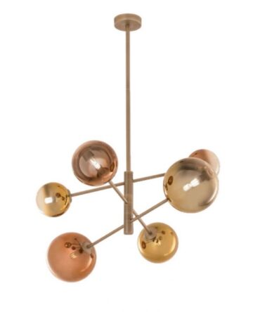 Redo Group Roy Sospensione 6 Luci Vetro sfumato oro e caffè