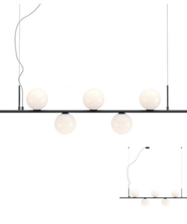 Redo Group Talis Lampada Sospensione 5 Luci Nero e Vetro bianco opaco