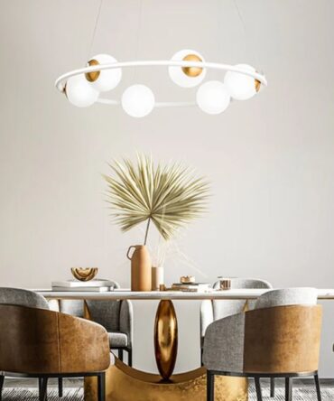 PERENZ BALL 8000 B LC Sospensione in metallo, ottone satinato e alluminio bianco opaco con diffusore in silicone e vetro