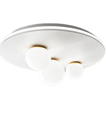 PERENZ BALL Plafoniera in metallo, ottone satinato e alluminio bianco opaco con diffusore in silicone e vetro diam. 49,5