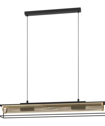 EGLO Sospensione NOHALES con struttura  in acciaio nero e ottone L. 112 cm