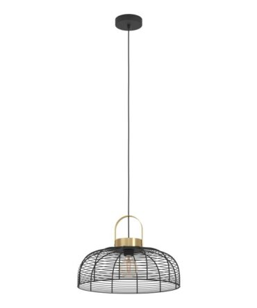 EGLO Sospensione ROUNDHAM con struttura  in acciaio nero e ottone D. 45 cm