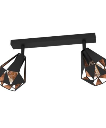 EGLO Faretto CARLTON con struttura  in acciaio nero e  rame invecchiato,   H. 25,5 e L. 42 cm