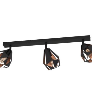 EGLO Faretto CARLTON con struttura  in acciaio nero e  rame invecchiato,   H. 25,5 e L. 73 cm