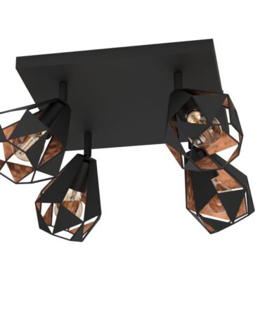 EGLO Faretto CARLTON con struttura  in acciaio nero e  rame invecchiato,   L. 37 e B. 37 cm