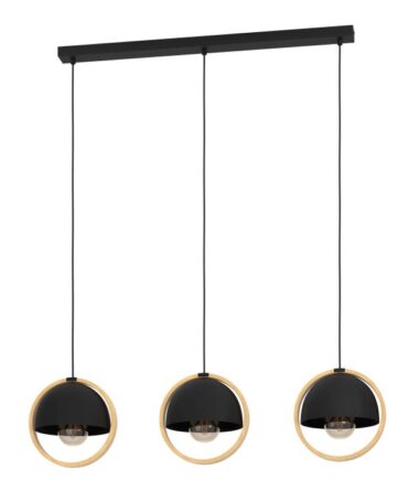 EGLO Sospensione CALLOW con struttura  in metallo nero e  legno marrone,   H. 110 e L. 93 cm