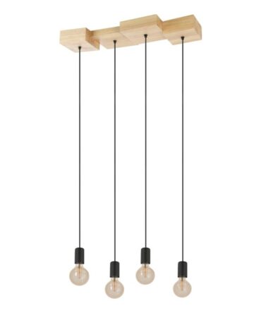 EGLO Sospensione HALKIN con struttura  in acciaio nero e  legno marrone,   H. 110 e L. 72 cm