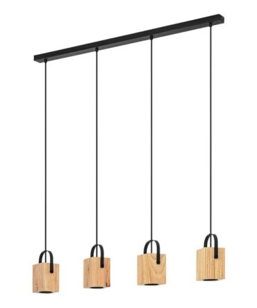 EGLO Sospensione AYLES con struttura  in metallo nero e  legno marrone,   H. 110 e L. 93 cm