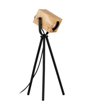 EGLO Lampada da tavolo AYLES con struttura  in metallo nero e  legno marrone,   H. 47,5  e D.26 cm