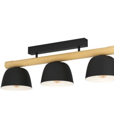 EGLO Plafoniera SHERBURN con struttura  in metallo nero e  legno marrone,   H. 25,5 e L. 80 cm