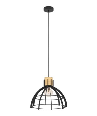 EGLO Sospensione STILLINGTON con struttura  in metallo e legno finitura nero e marrone,   D. 41,5 e H. 110 cm