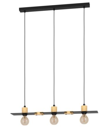 EGLO Sospensione BRAMERTON con struttura  in metallo nero e  legno marrone,   H. 110  e L. 81 cm