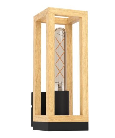 EGLO Lampada da parete NAFFERTON con struttura  in metallo nero e  legno marrone,   H. 28 e L. 12,5 cm