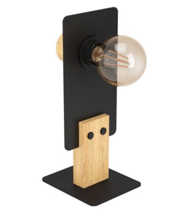 EGLO Lampada da tavolo BRAMERTON con struttura  in metallo nero e  legno marrone,   H. 31  e L. 12 cm