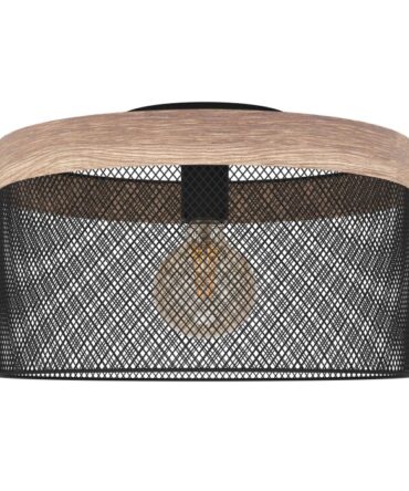 EGLO Plafoniera KILNSDALE con struttura  in metallo nero e  legno marrone,   H. 24  e D. 38cm