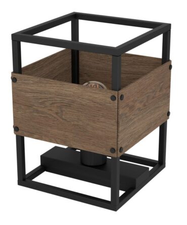 EGLO Lampada da parete EVESHAM con struttura  in metallo nero e  legno marrone,   H. 24  e L. 14 cm