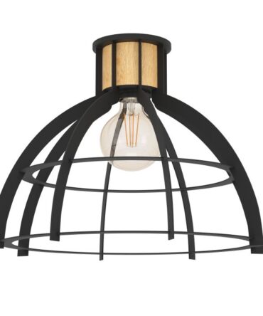 EGLO Plafoniera STILLINGTON con struttura  in metallo e legno finitura nero e marrone,   D. 41,5 e H. 31,5 cm