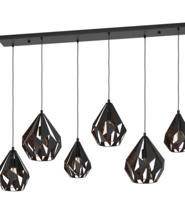 EGLO Sospensione CARLTON con struttura  in metallo nero e  legno marrone,   H. 107 e L. 145,5 cm