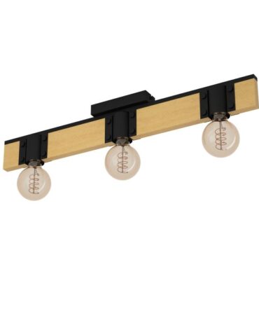 EGLO Plafoniera BAILRIGG con struttura  in metallo nero e  legno marrone,   H. 4,5 e L. 65,5 cm