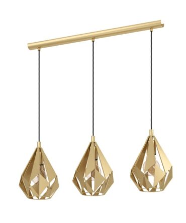 EGLO Sospensione CARLTON con struttura  in acciaio finitura dorata a tre luci,   L. 80,5 e H. 110 cm