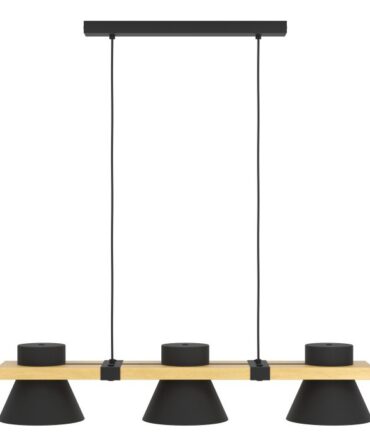 EGLO Sospensione MACCLES con struttura  in metallo e  legno, finitura nera marrone  H. 110 cm