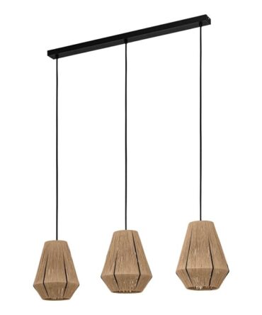 EGLO Sospensione ALDERNEY con struttura  in acciaio nero, filo tessile naturale a 3 lumi