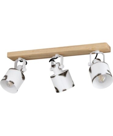 EGLO Faretto KILBURN con struttura  in legno marrone e acciaio bianco a tre luci