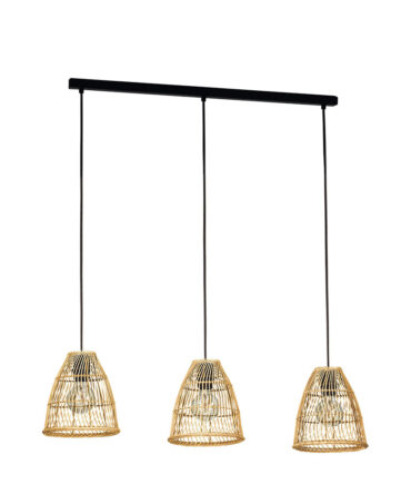 EGLO Sospensione AYESGARTH con struttura  in acciaio nero e legno colore naturale con 3 paralumi