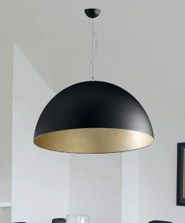 PADANA LAMPADARI  Sospensione a cupola ROMA con finitura nera e oro- D. 80 cm