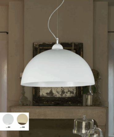 PADANA LAMPADARI  Sospensione a cupola  LUNA  con finitura bianca D. 50 cm.