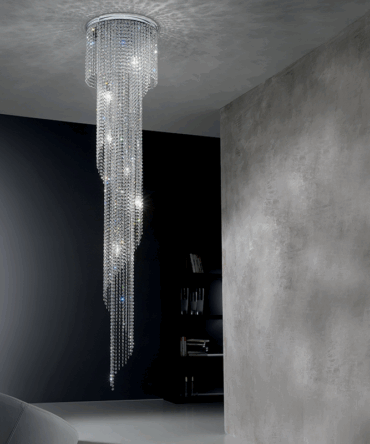 PADANA LAMPADARI Plafoniera  QUEEN metallo cromo e cristalli al piombo