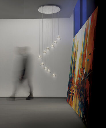 PROMOLUCE CONY S10B Lampada a sospensione bianco, nero, oro rosato Led dieci luci - Rosone tondo D.70 cm