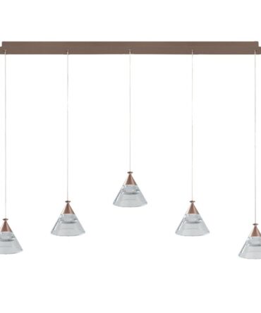 PROMOLUCE CONY S5TR Lampada a sospensione bianco, nero, oro rosato Led cinque luci - Rosone lineare L.120 cm